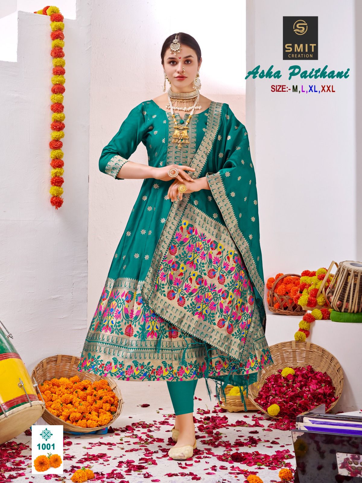 Smit Asha Paithani Festive Wear Wholesale Anarkali Kurtis With Dupatta